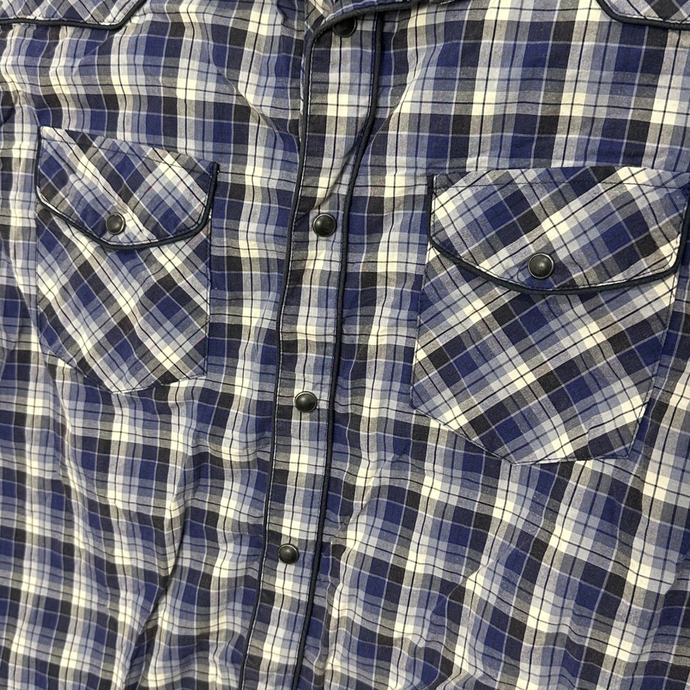 GUESS Plaid Long Sleeve‎ Button Down Shirt Blue White Black Western Style XL Y2K - Picture 10 of 12